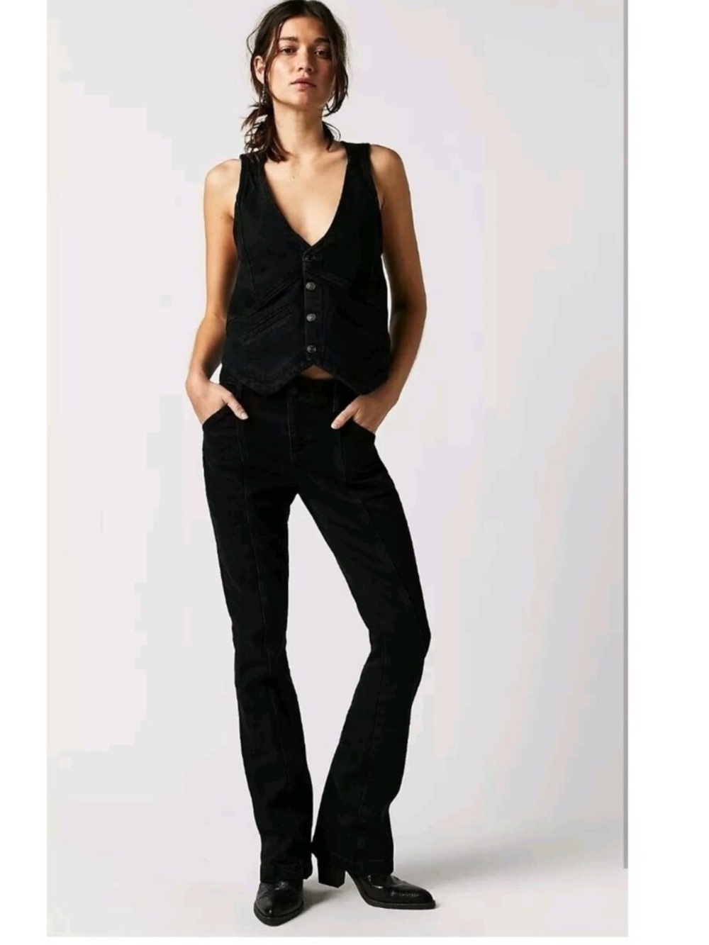 Free People Black Boot-Cut Denim Pant set